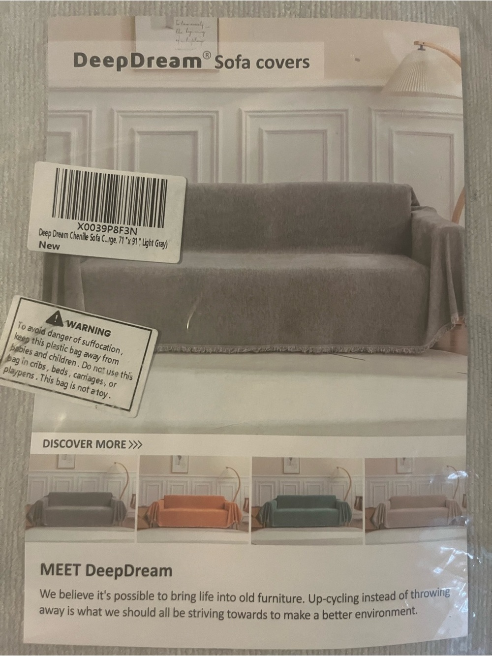 Light Gray Sofa Cover - Soft Chenille Slipcover